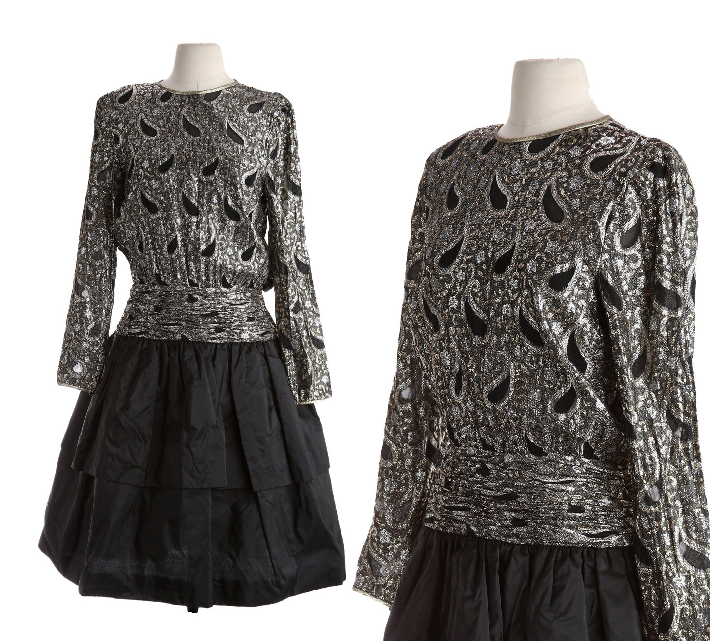 Vintage Metallic Silver Evening Dress by Albert Nipon - Vitage Size 8 - Estimated Era 1980's 1990's