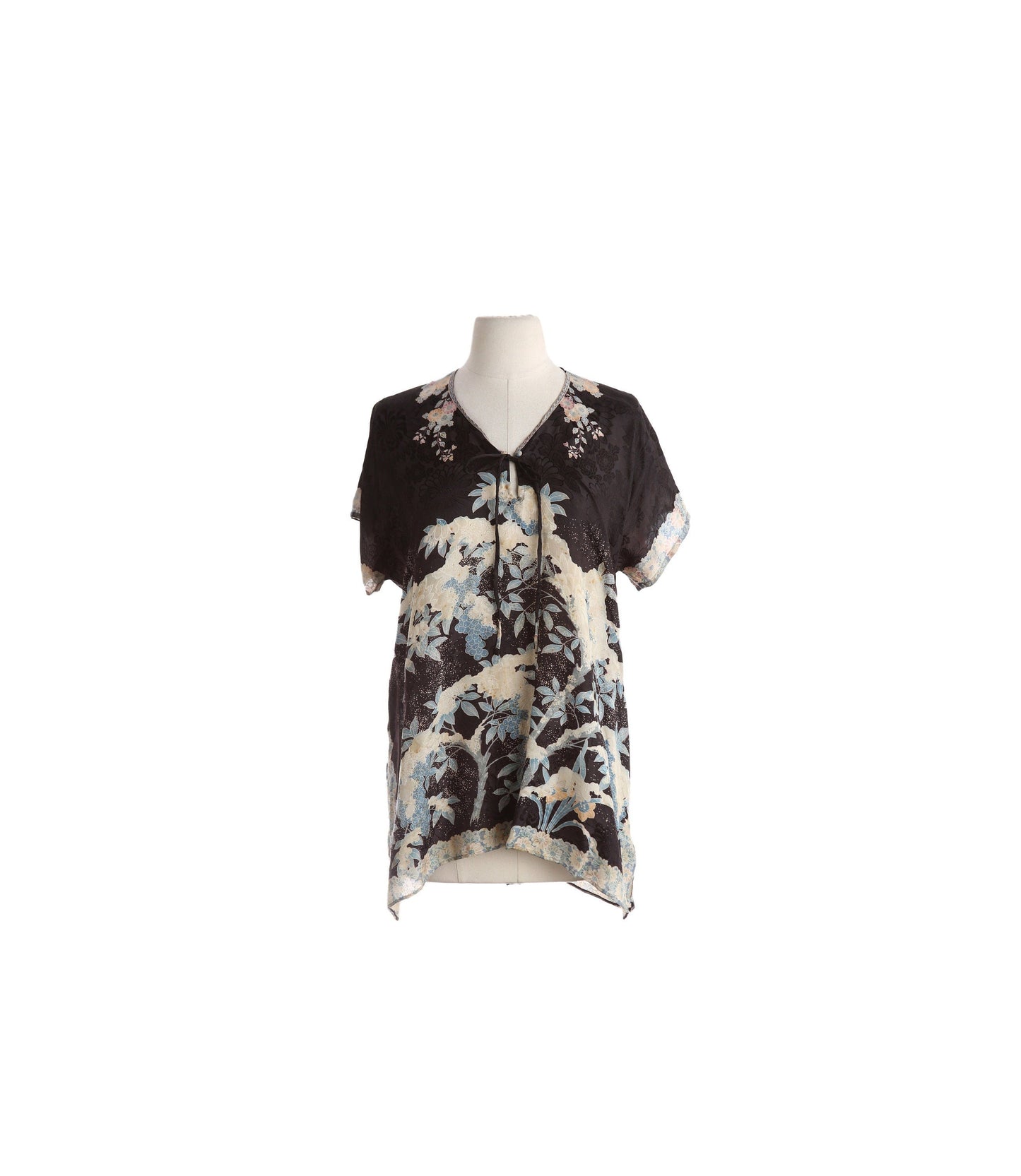 Vintage Floral Print Black Blouse - Estimated Era 1970's - 1980's