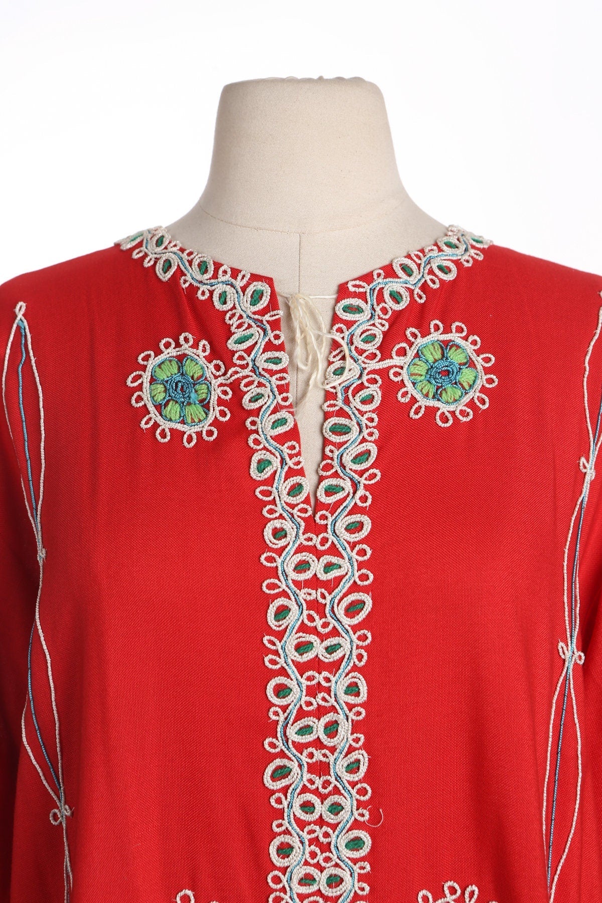 Vintage Red Ethnic Embroidered Long Dress