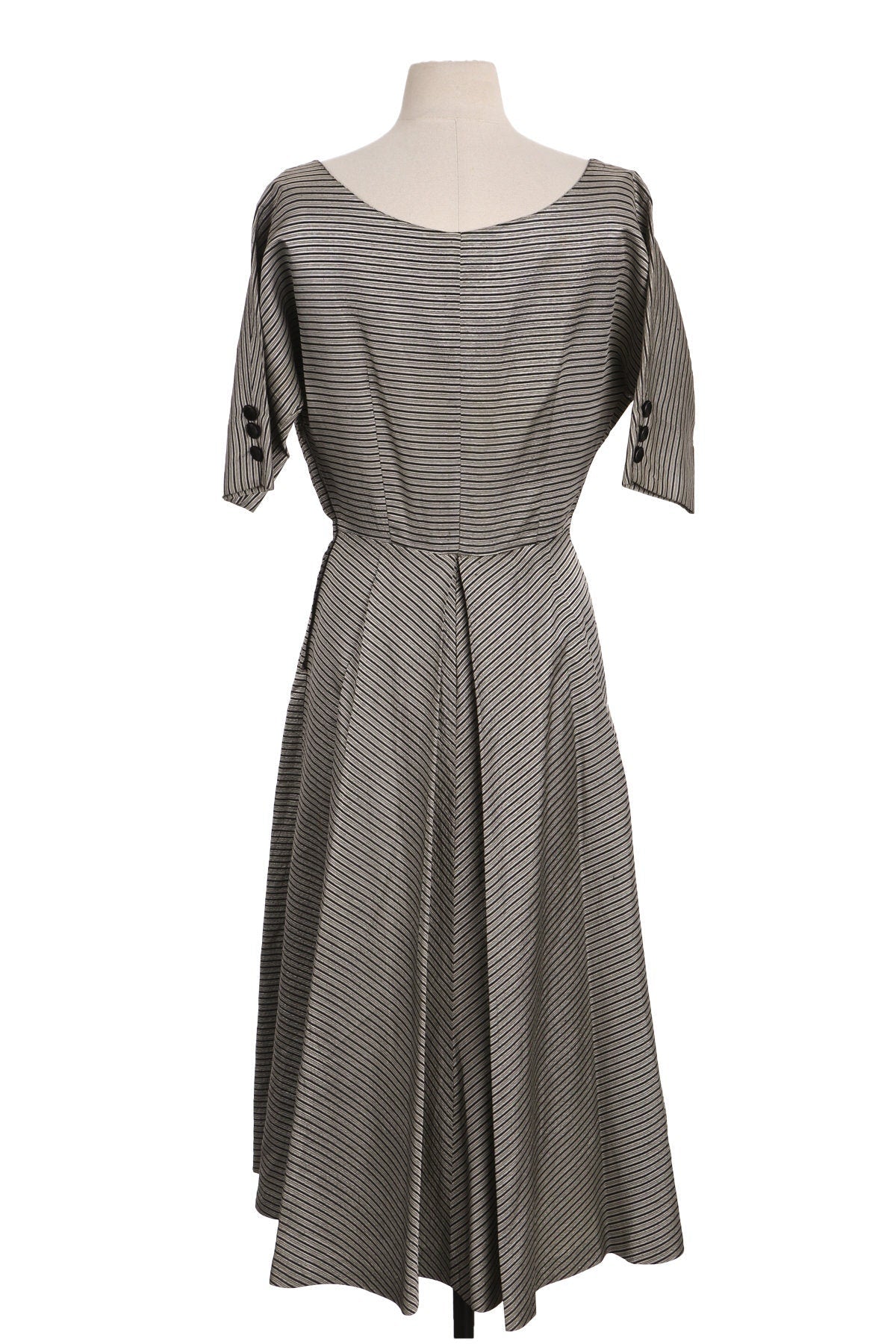 1950s Women Casual Dress - Gray with striped Fabric Pattern