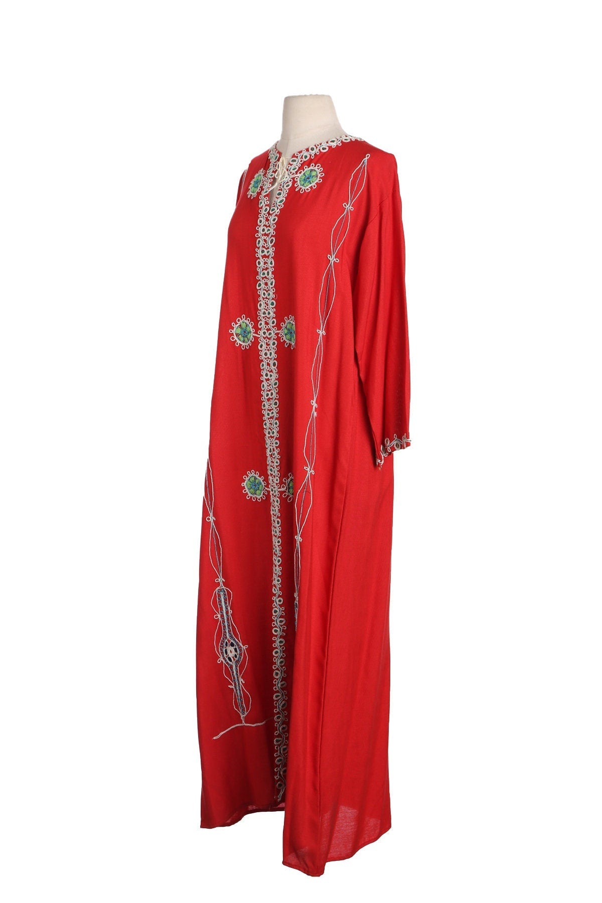Vintage Red Ethnic Embroidered Long Dress