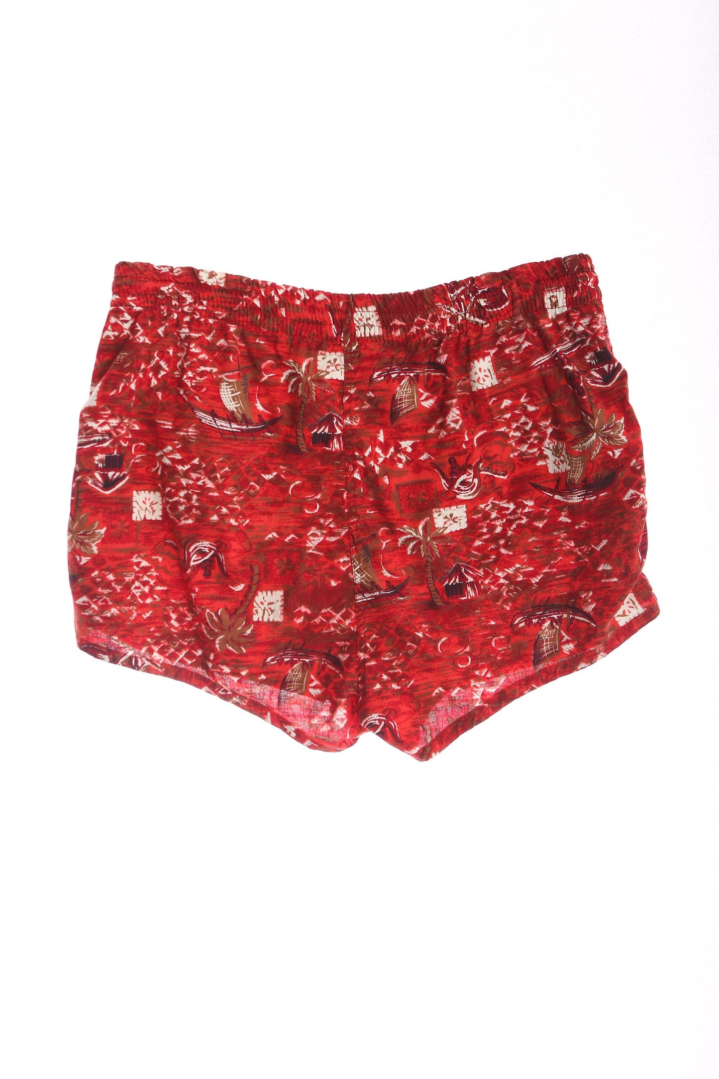 Vintage Men Red Hawaiian Swim Trunks / Era 1950's - 1960's