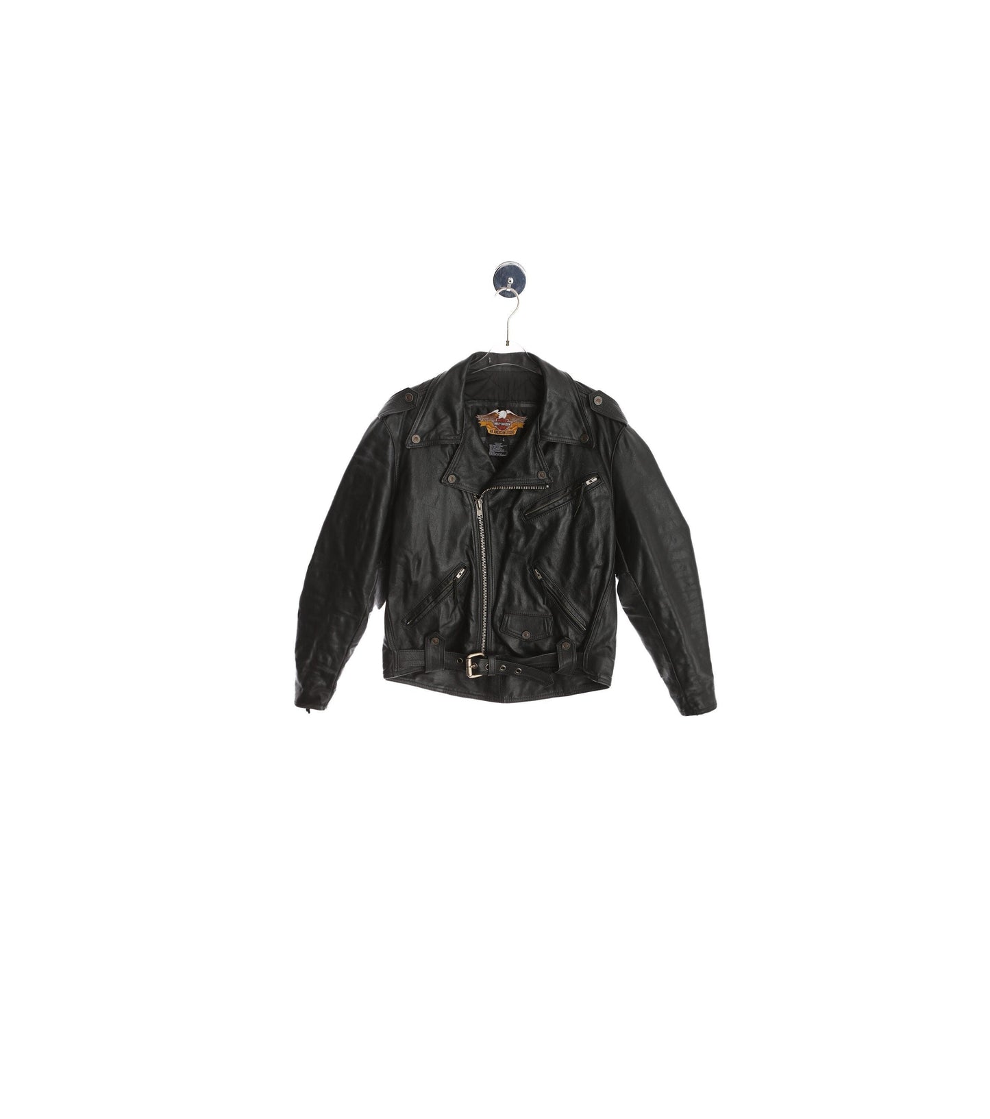 Men's Biker Black Leather Jacket / Size Large / Made in USA