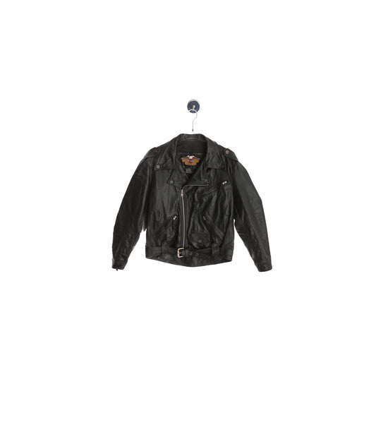 Men's Biker Black Leather Jacket / Size Large / Made in USA