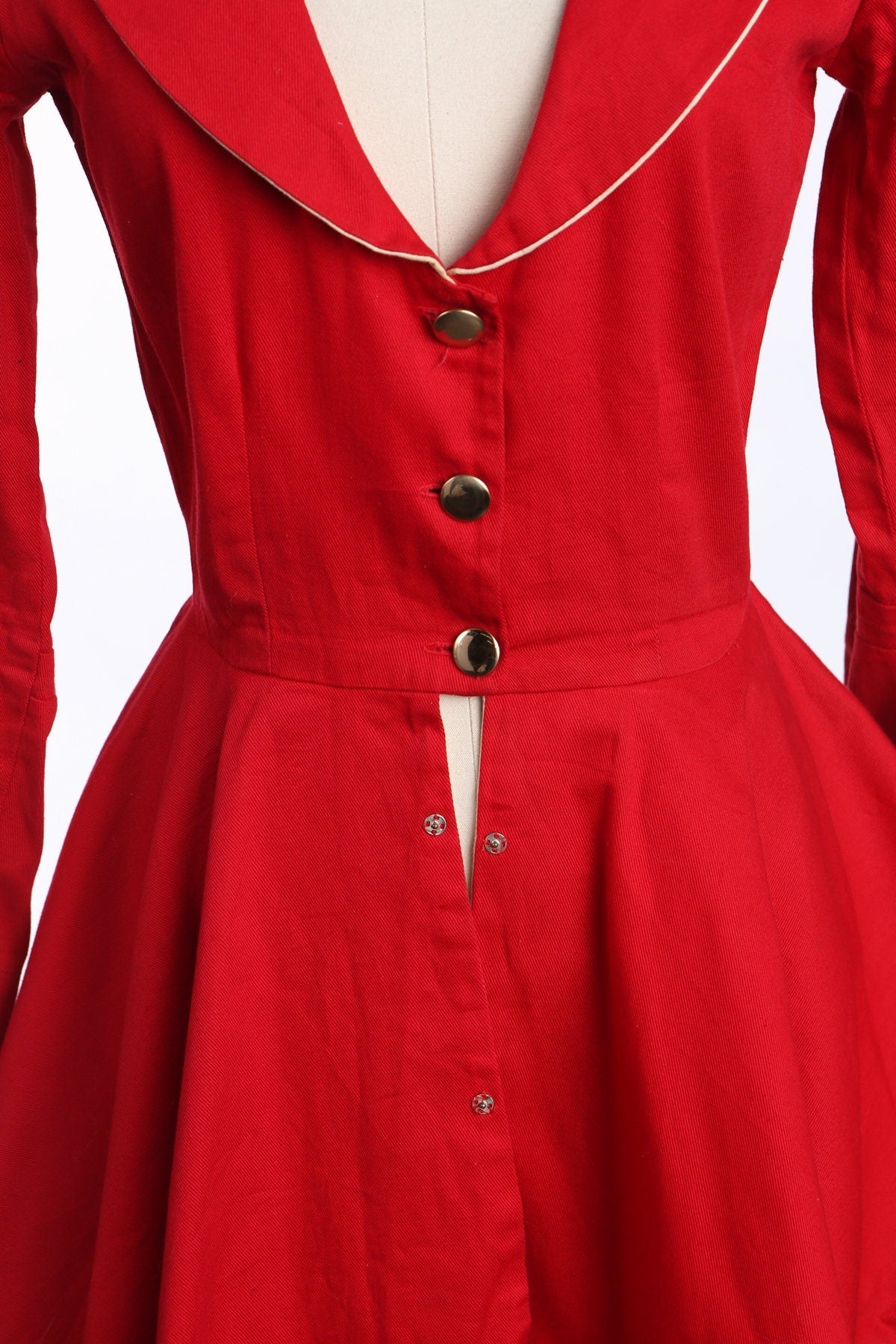 Vintage Red Marchingband Long Sleeve Dress - Era 50s - 60s