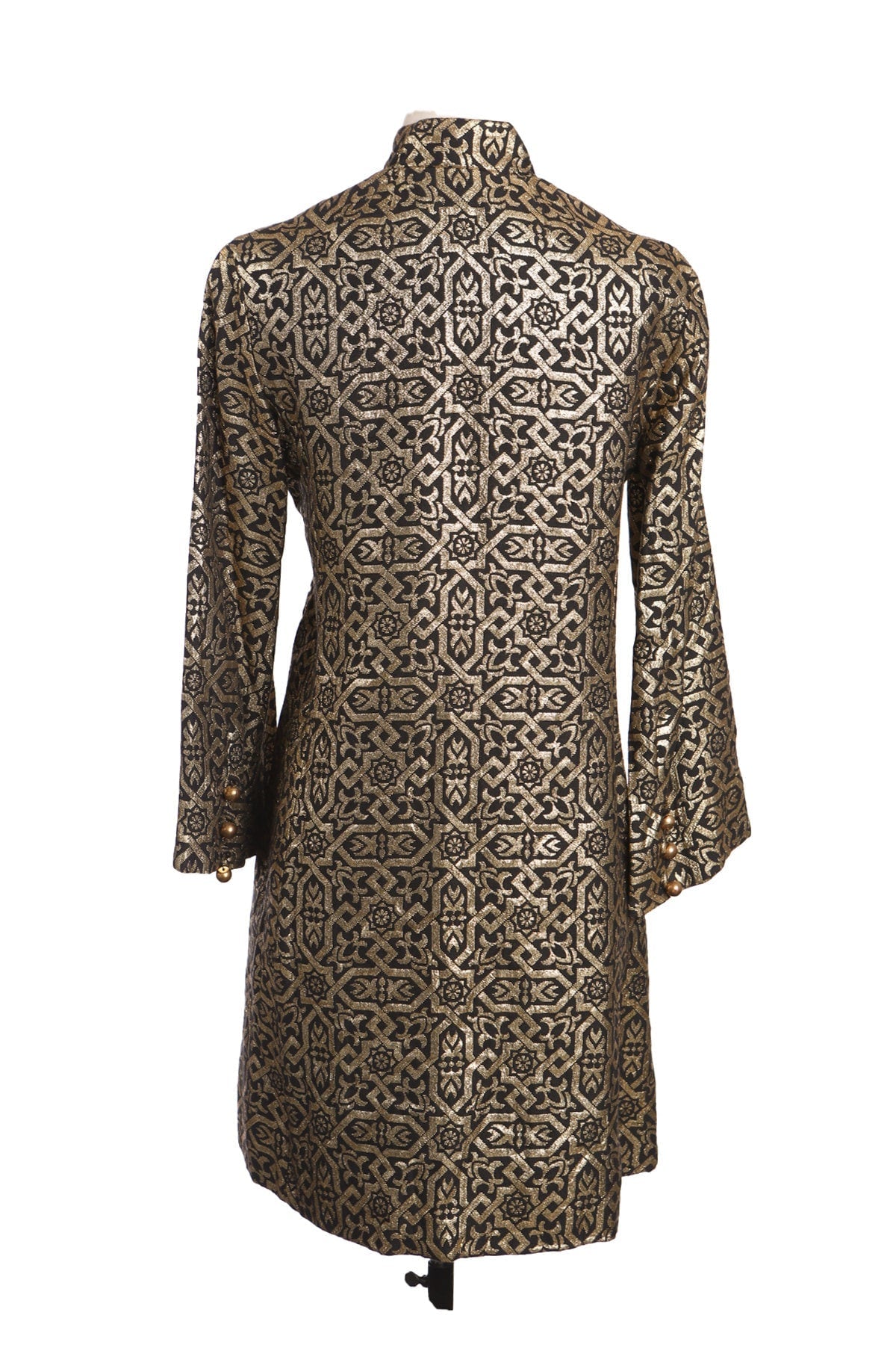 Women Black Dress with Golden Fabric Geometrical Print - Mr. Mort by Stan Herman - Era 70s - 80s