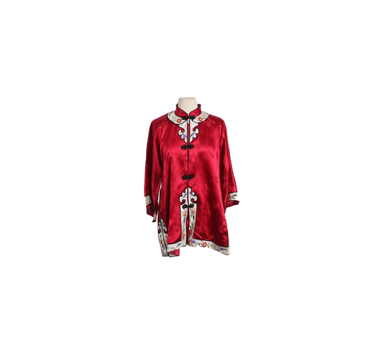Red Cheongsam Blouse with Flower Embroidery by Golden Bee - Made in China