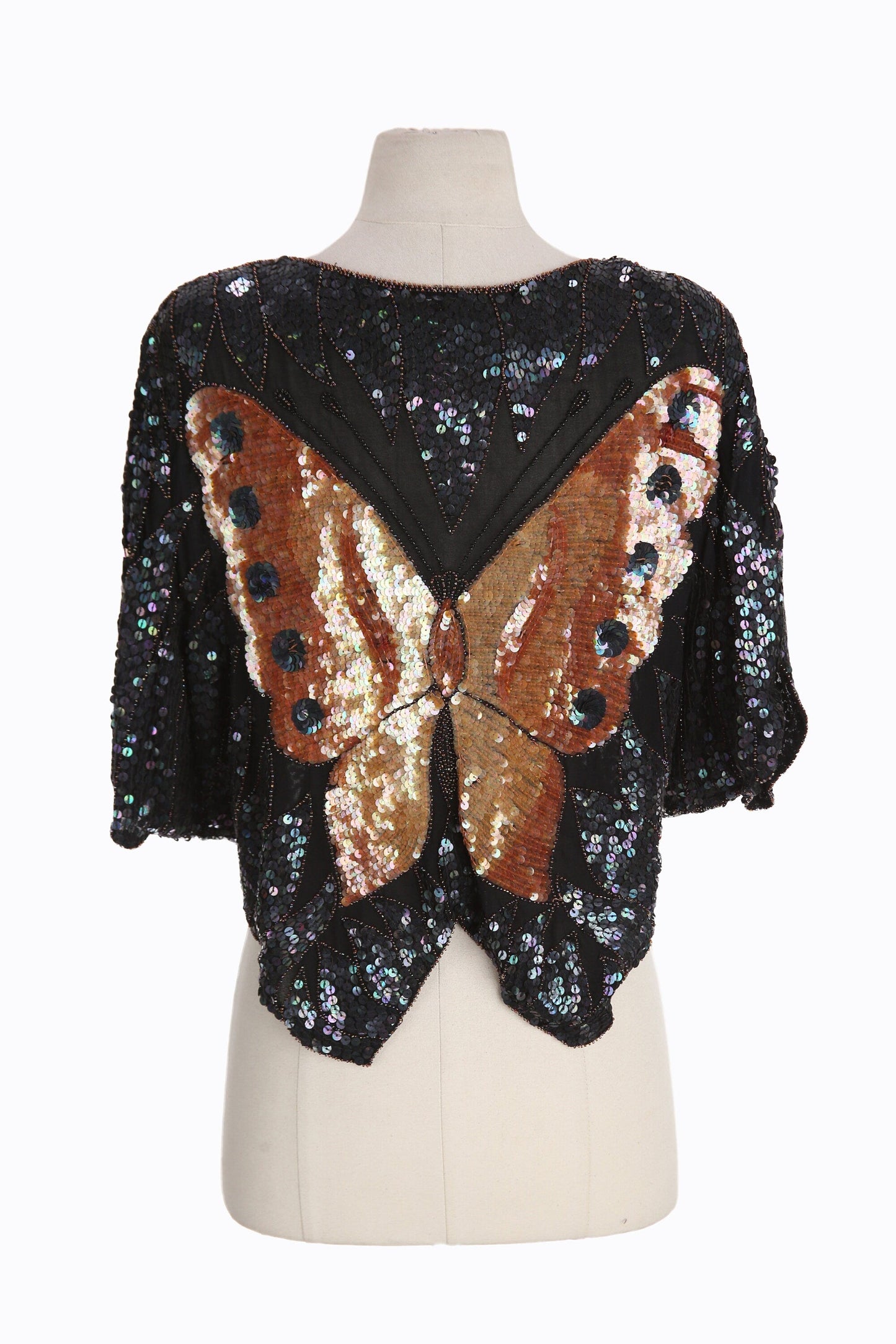Vintage Women's Black Sequin Blouse - Made in India - Estimated Era 1970's - 1980's