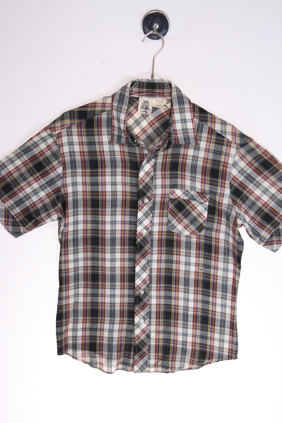 Vintage Button Up Short Sleeve Plaid Shirt by Kennington Ltd - Estimated Era 1970's