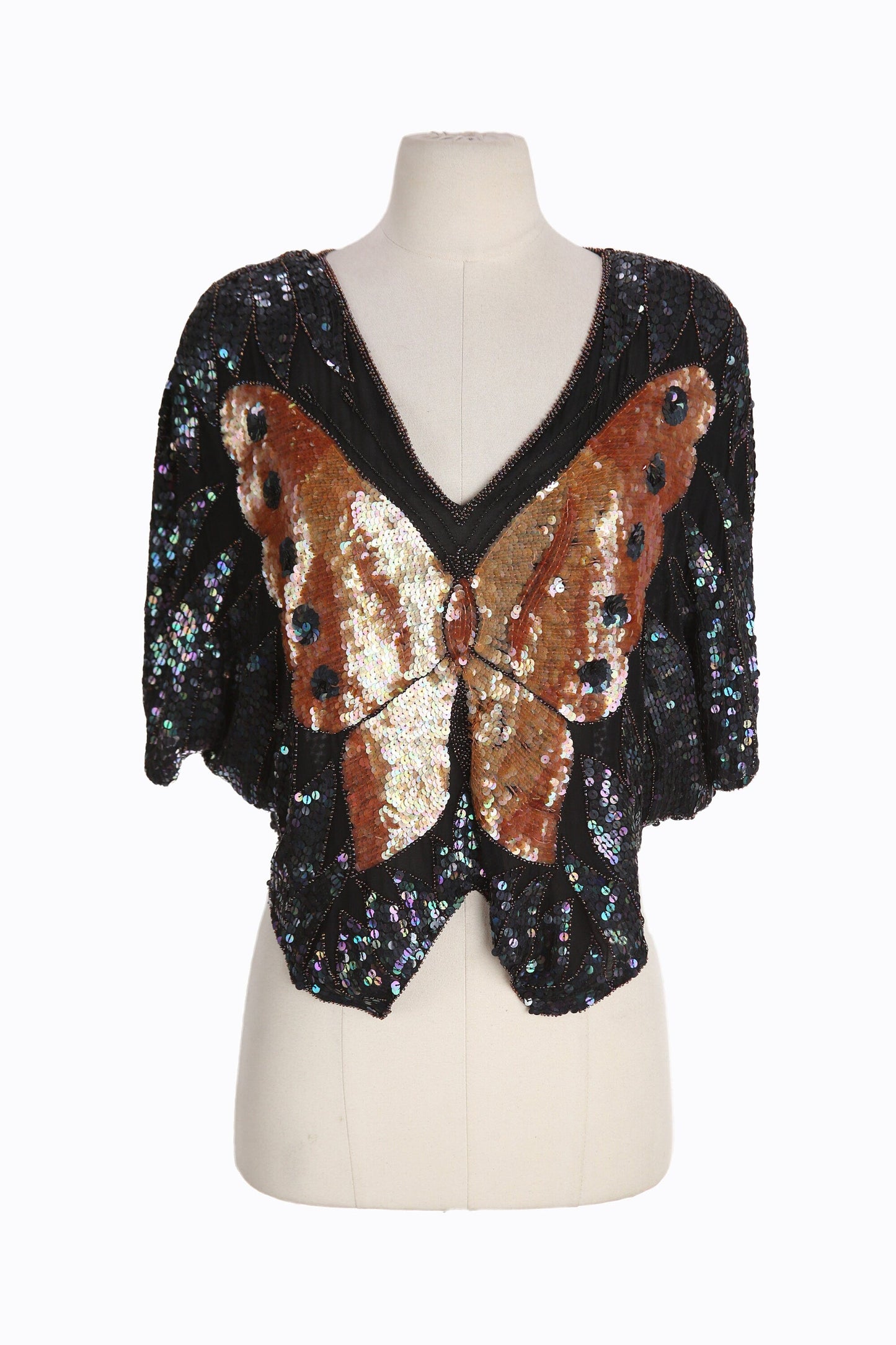 Vintage Women's Black Sequin Blouse - Made in India - Estimated Era 1970's - 1980's