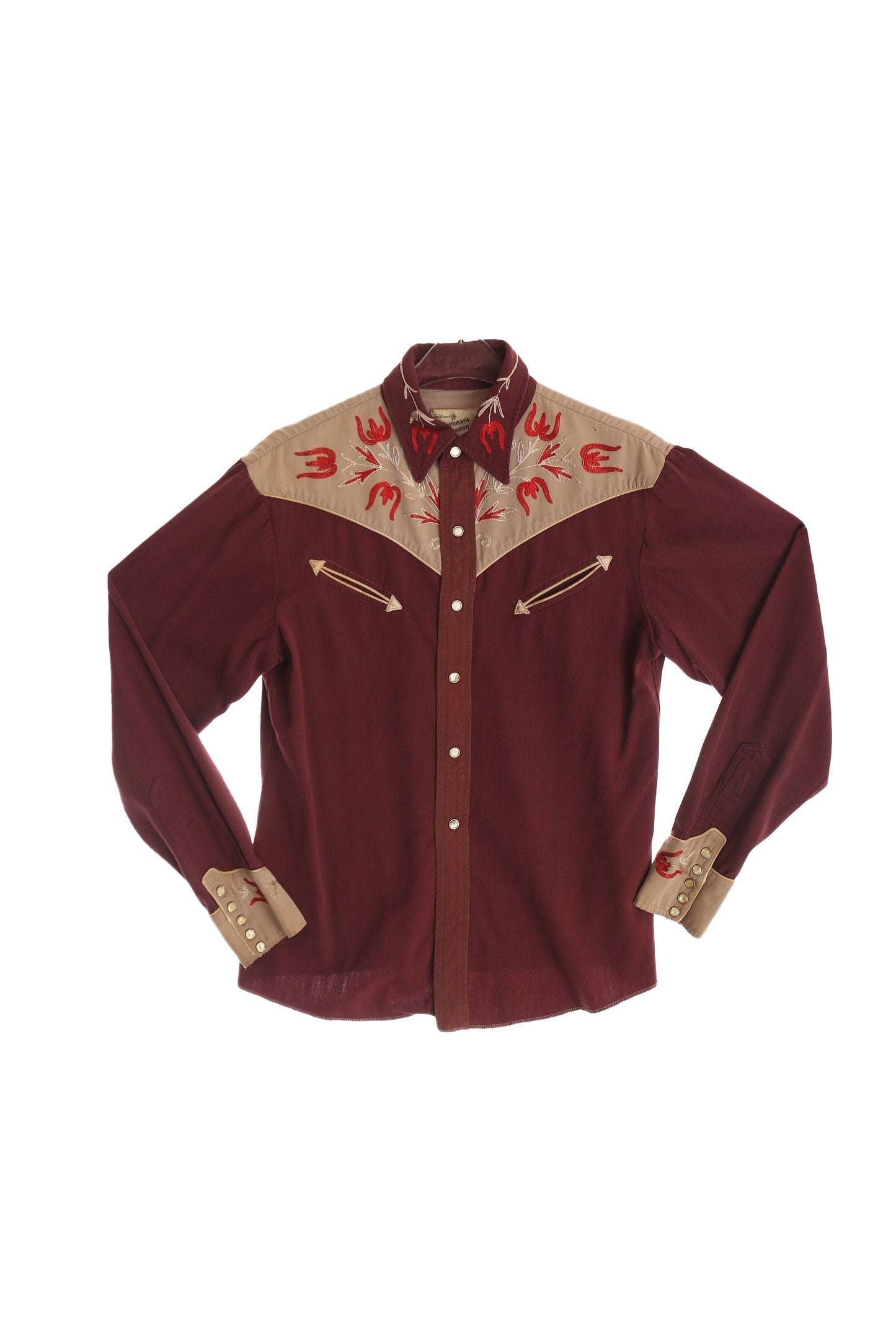 Vintage Men Red Gabardine Western Shirt / Era 1940's - 1950's
