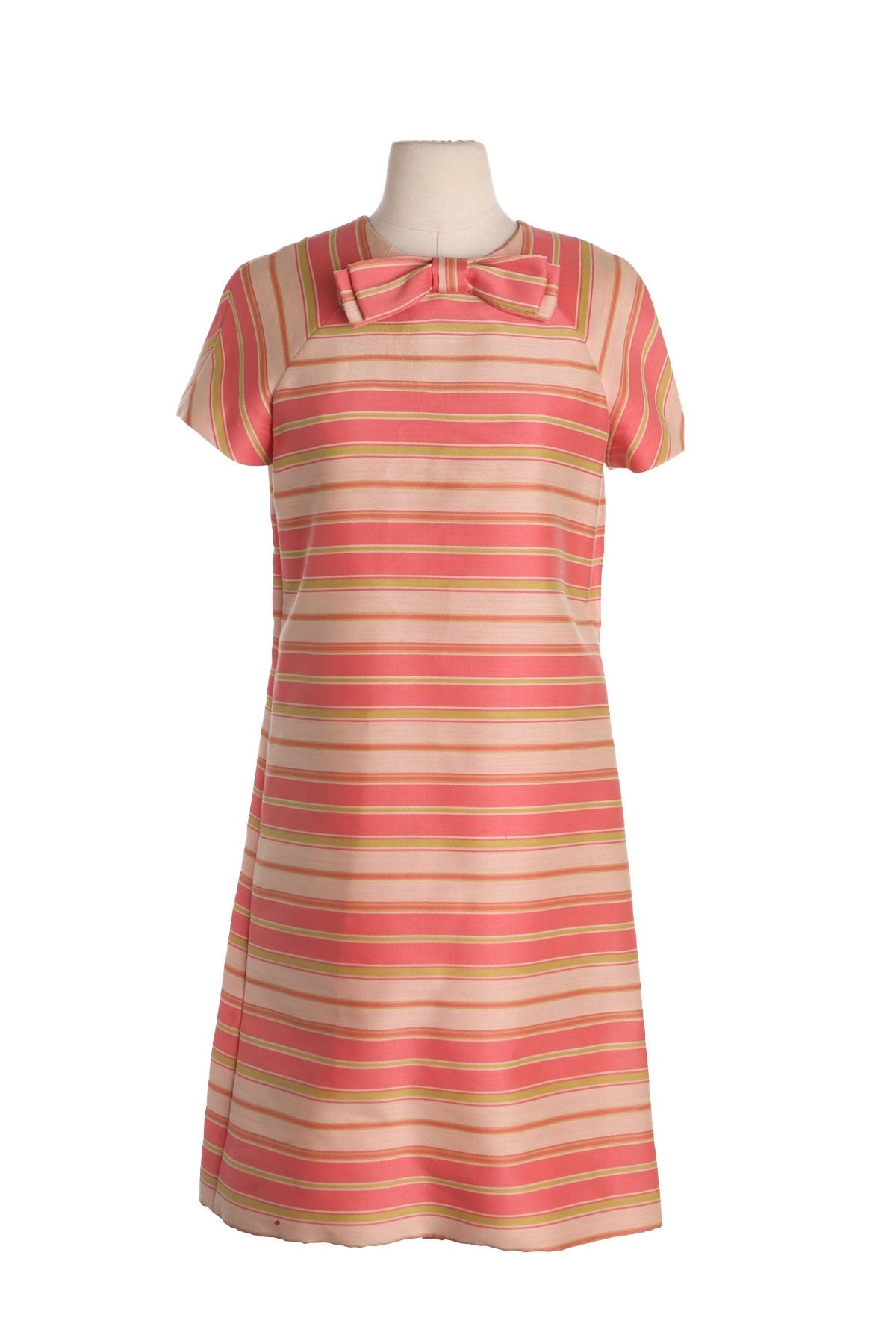 1960s Women Pink Striped Mod Casual Dress by Morton Myles for Jeunesse - New York
