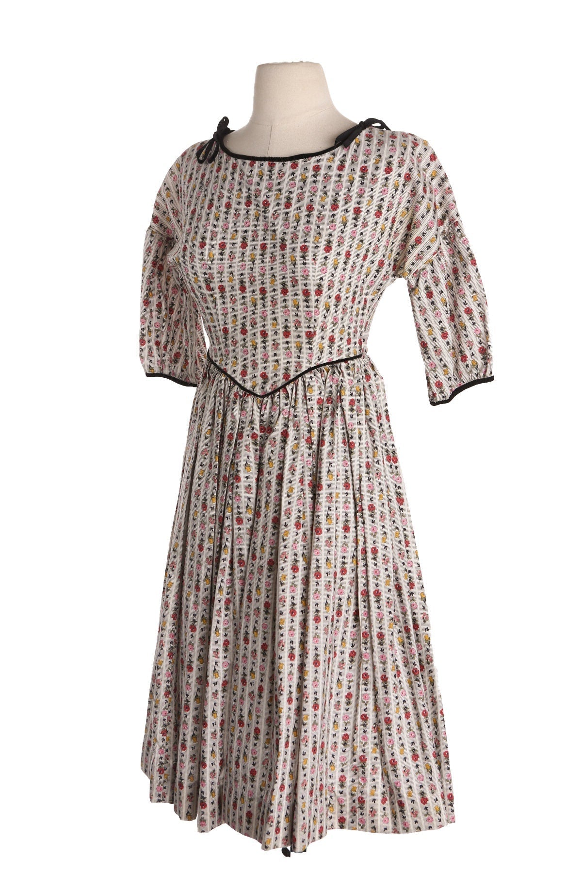 Women White Floral Print Summer Dress - Era 50s - 60s