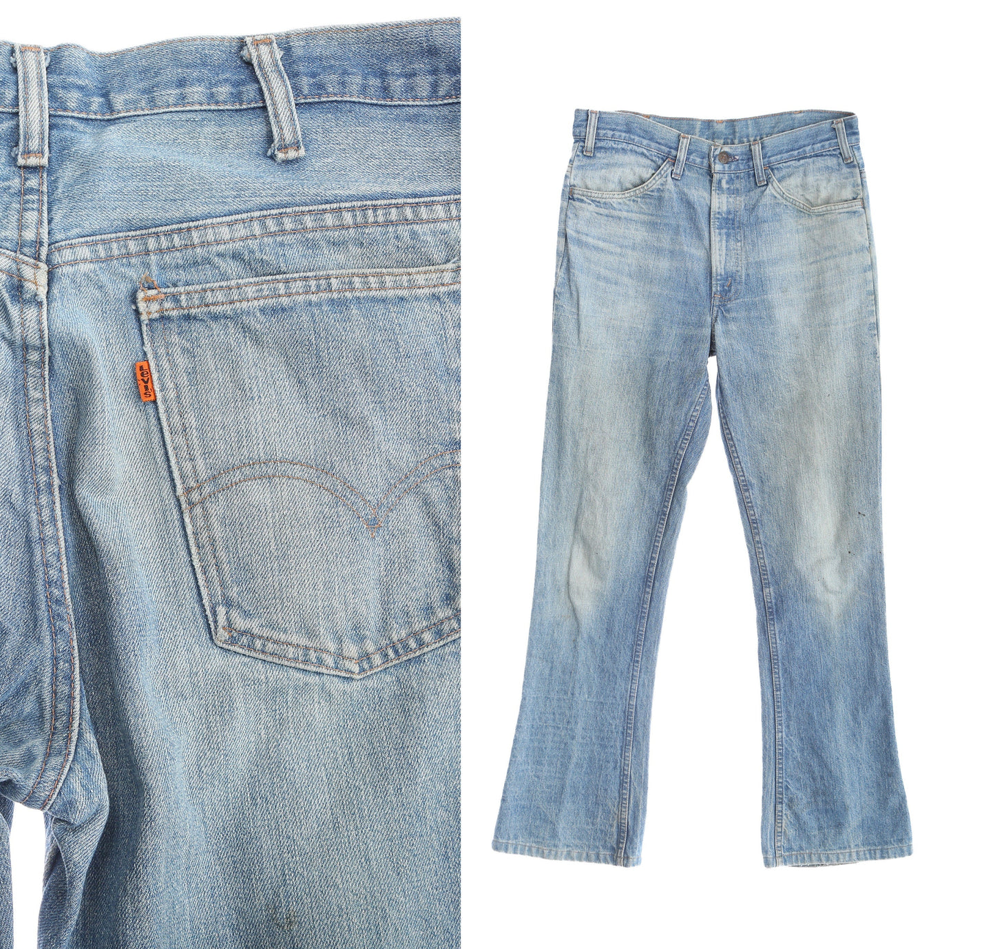 Vintage Levi's Bell Bottom Pants / Orange Tab / Made in USA / Era 1970's - 1980's / Denim / Light Wash