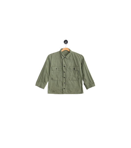 Vintage Military Green Shirt with Steel Star Buttons / Era 1940s - 1950s