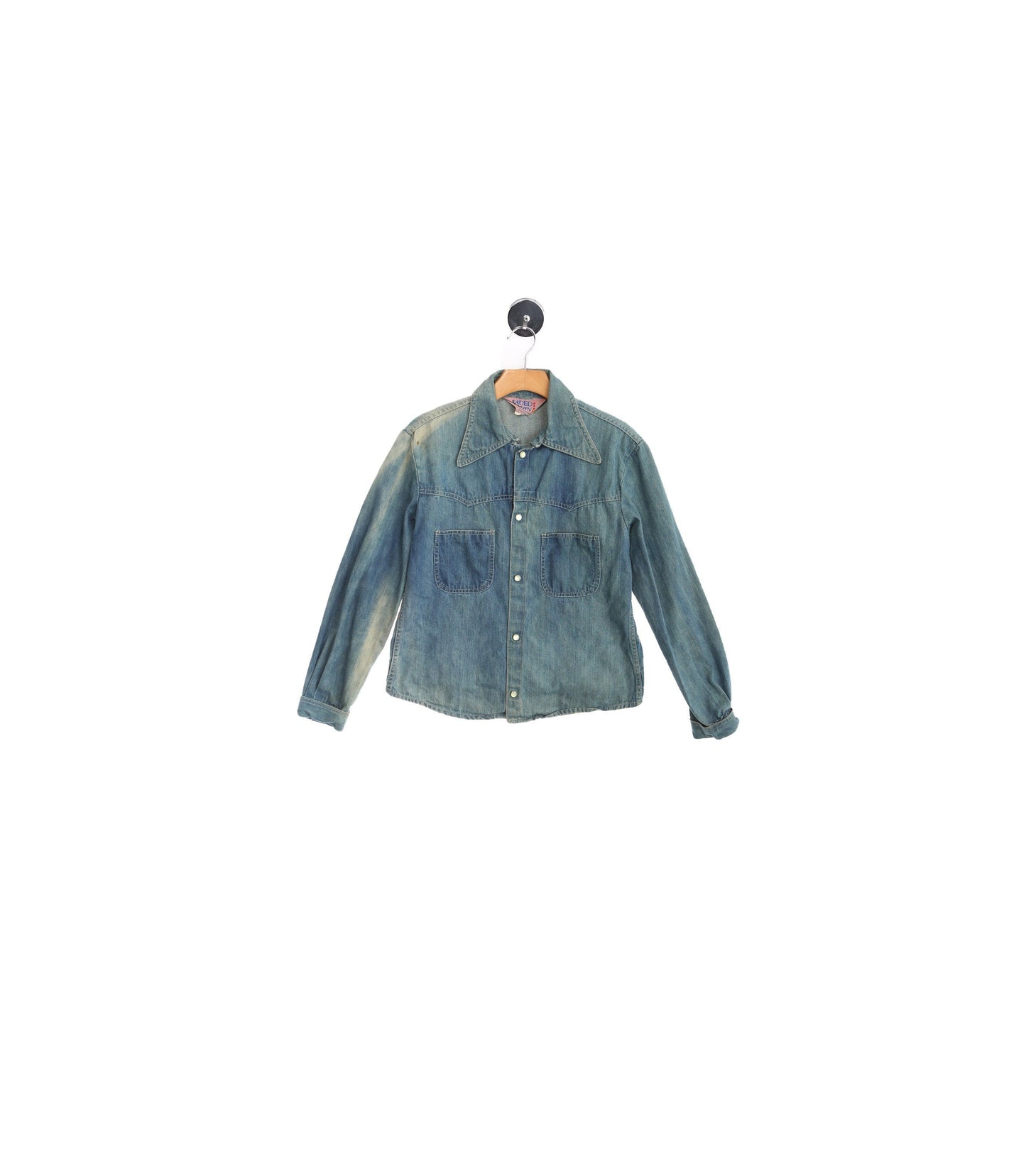 Vintage 1970's Faded Glory Blue Denim Shirt with Back Print