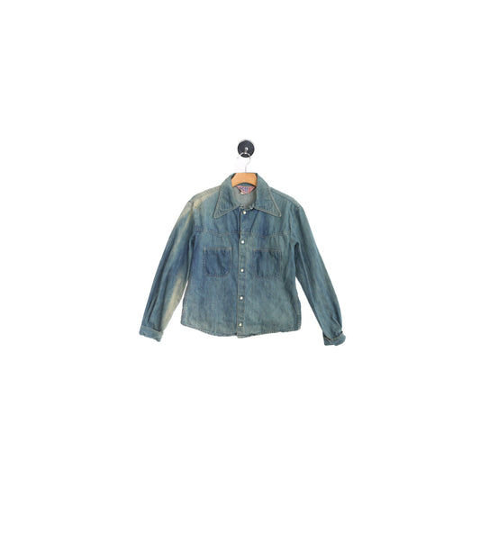 Vintage 1970's Faded Glory Blue Denim Shirt with Back Print