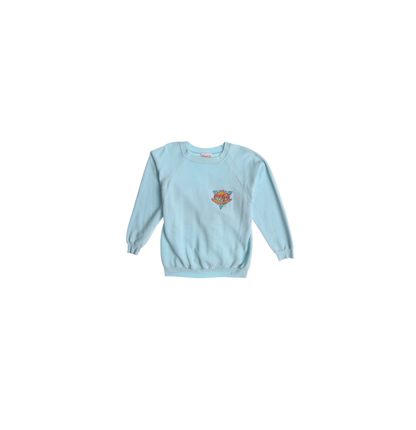 Vintage Coca Cola Blue Graphic Sweatshirt with Beach Surfing Print