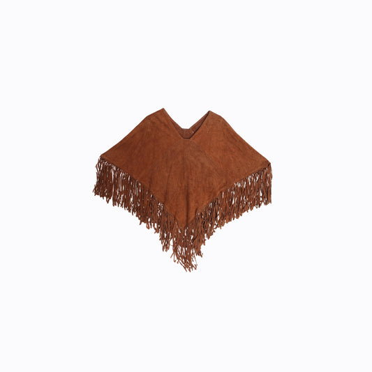 Vintage Suede Poncho / Brown / Fringed