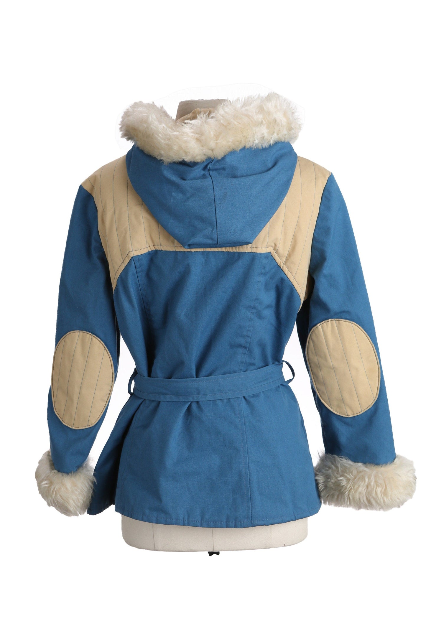 Vintage Women's Blue Ski Jacket with Fur Hood - Estimated Era 1970's - 1980's