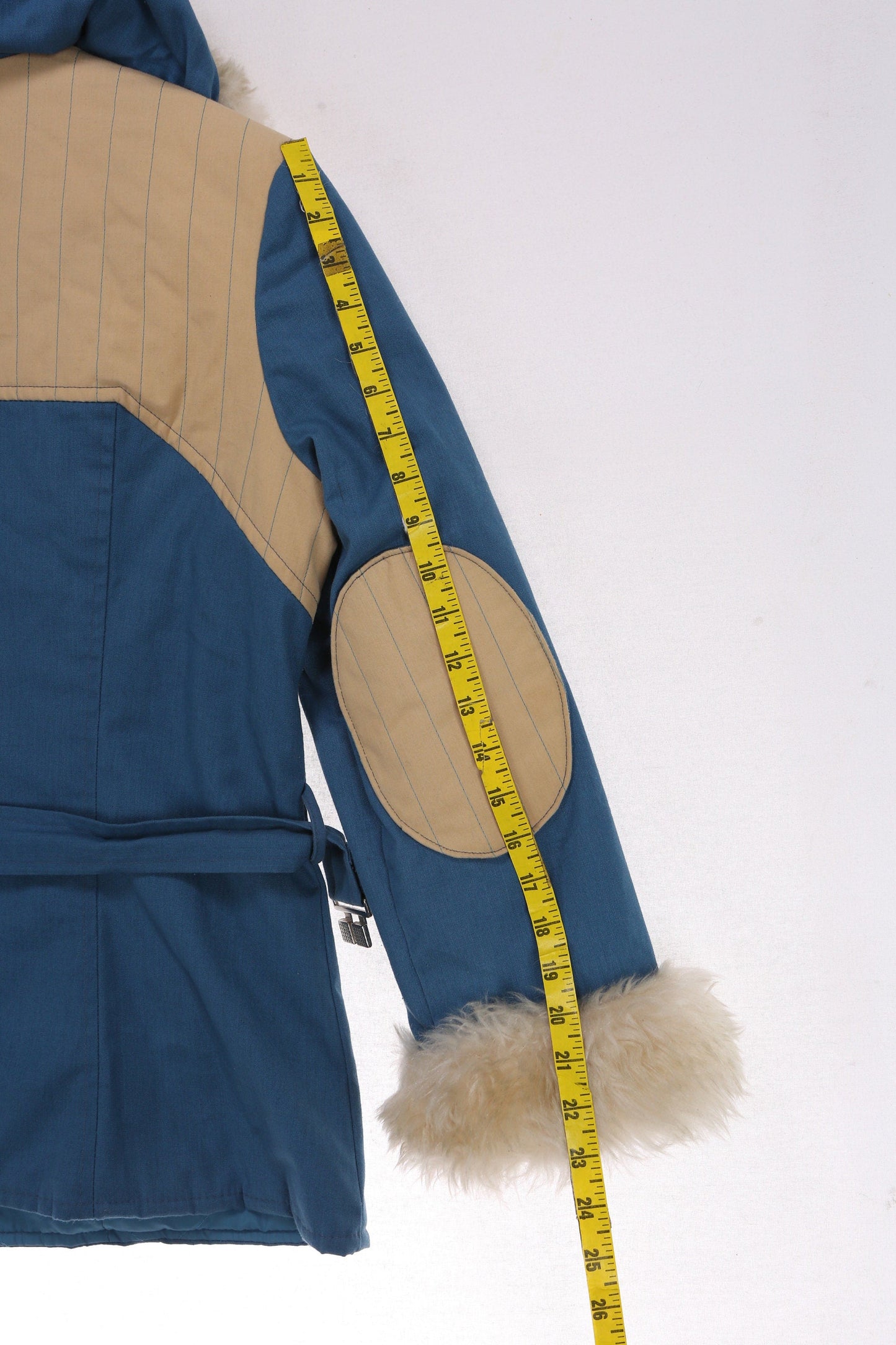 Vintage Women's Blue Ski Jacket with Fur Hood - Estimated Era 1970's - 1980's