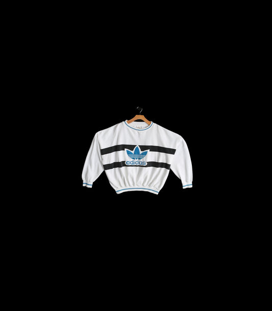 Vintage Adidas Oversized Crew Neck Striped White Sweatshirt