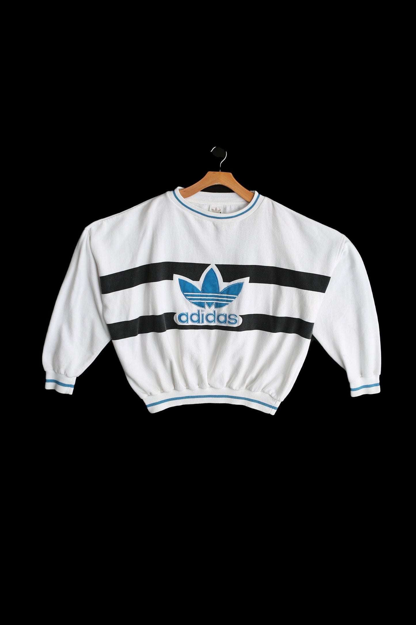 Vintage Adidas Oversized Crew Neck Striped White Sweatshirt