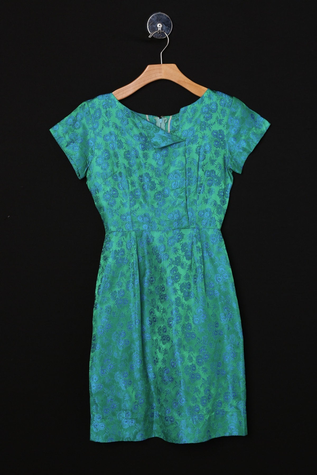 Vintage 1950s Dress / Green Floral Brocade Fabric