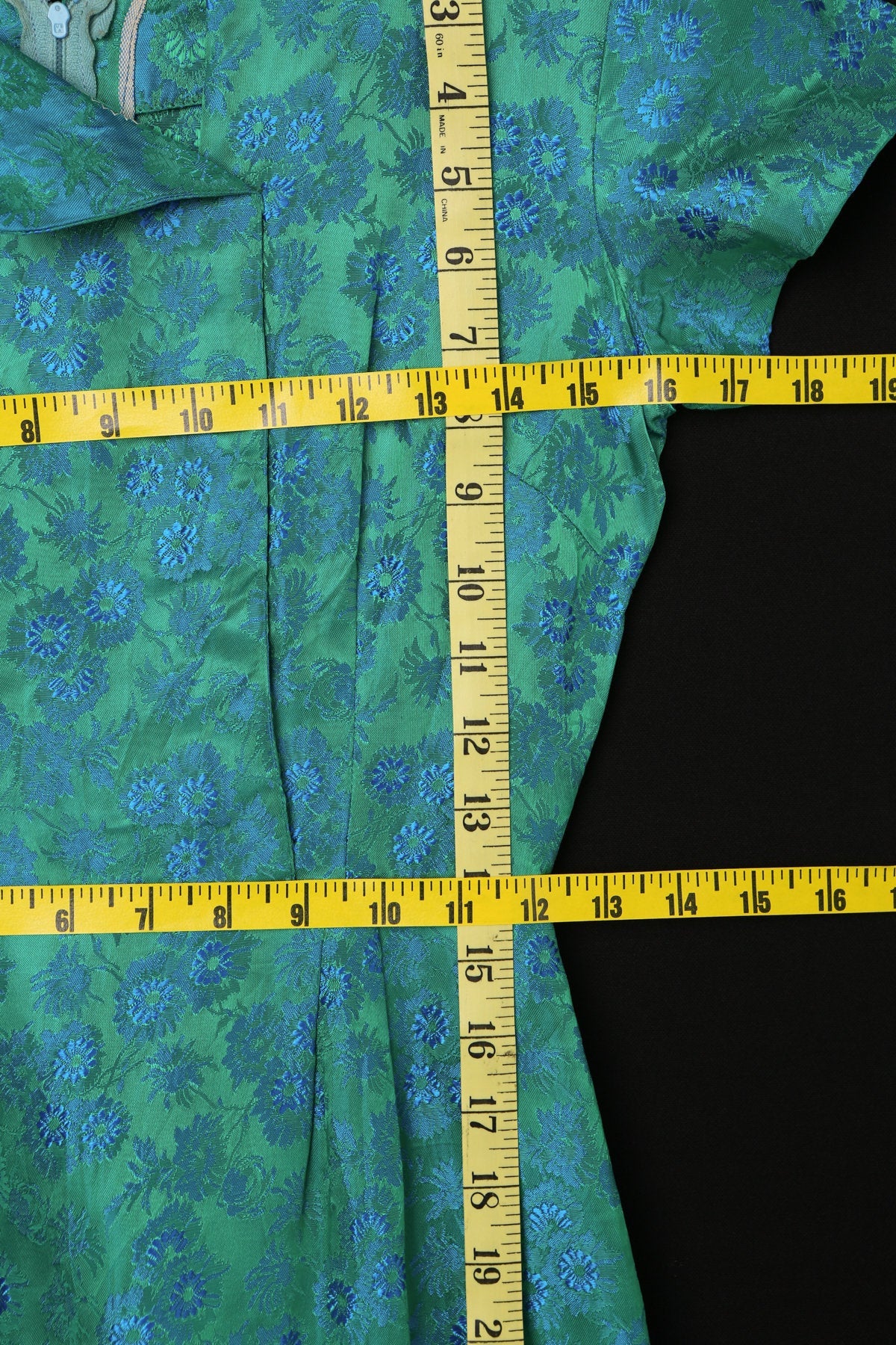 Vintage 1950s Dress / Green Floral Brocade Fabric