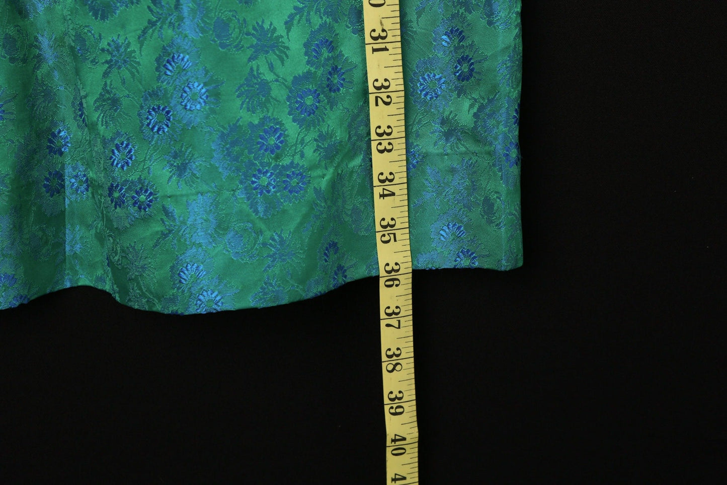 Vintage 1950s Dress / Green Floral Brocade Fabric