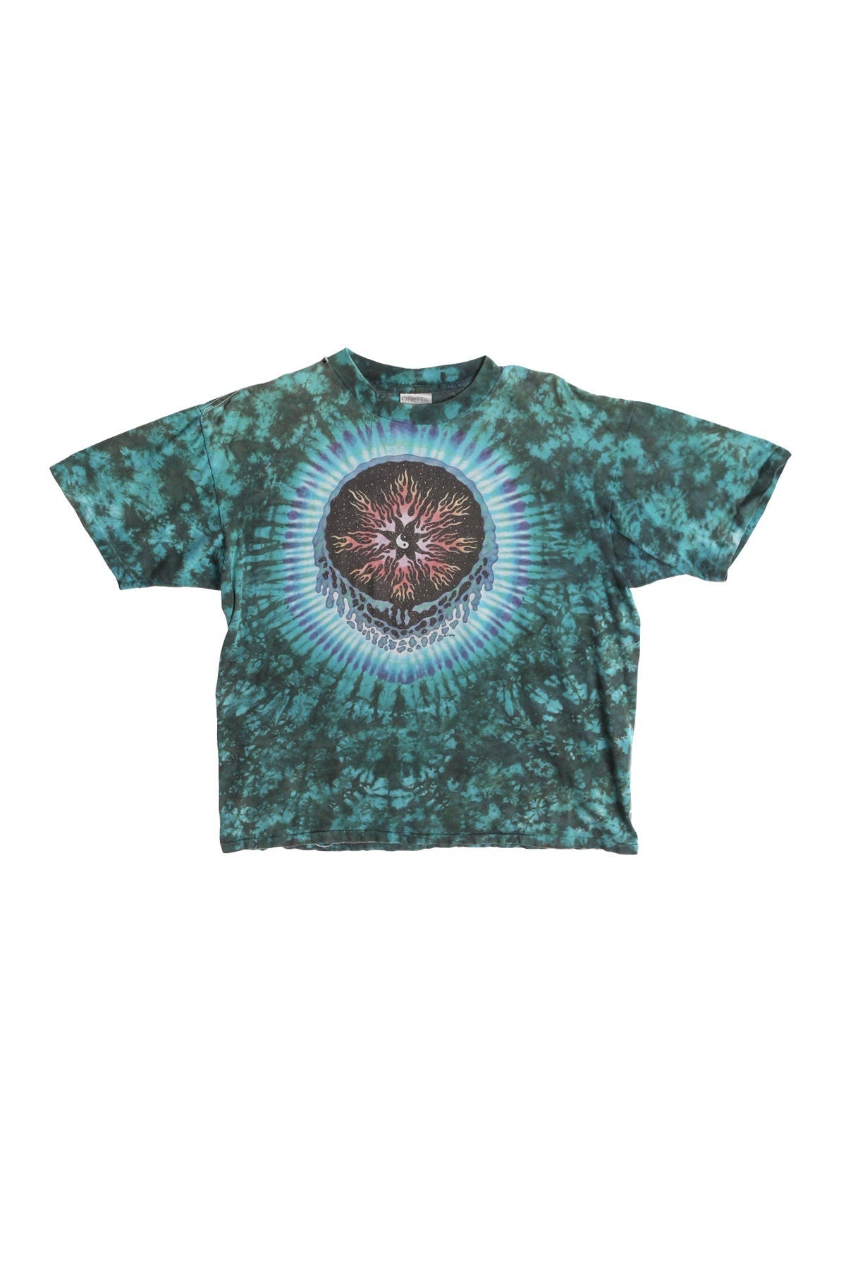 Ying Yang Acid Skull Face Green Tie Dye Graphic T-shirt