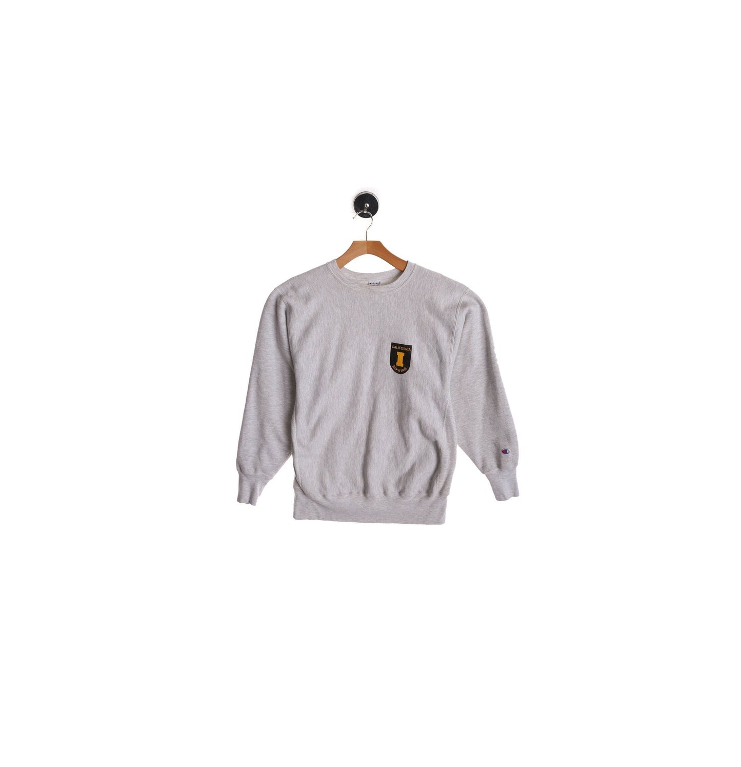 Vintage Champion Gray Crew Neck Sweatshirt with Irvine Crew California Rowing Yellow Print
