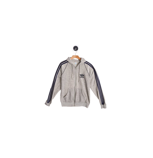 Vintage Adidas Gray Zipper Hoodie with Blue Striped Sleeves