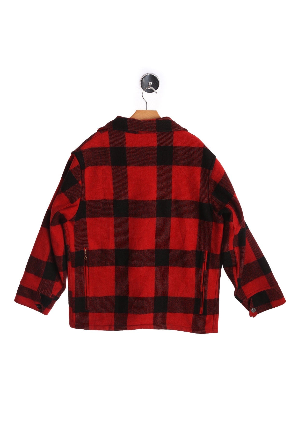 White Stag Men Red Plaid Wool Jacket - Hunters Style - Four Pockets - Zipper Closure