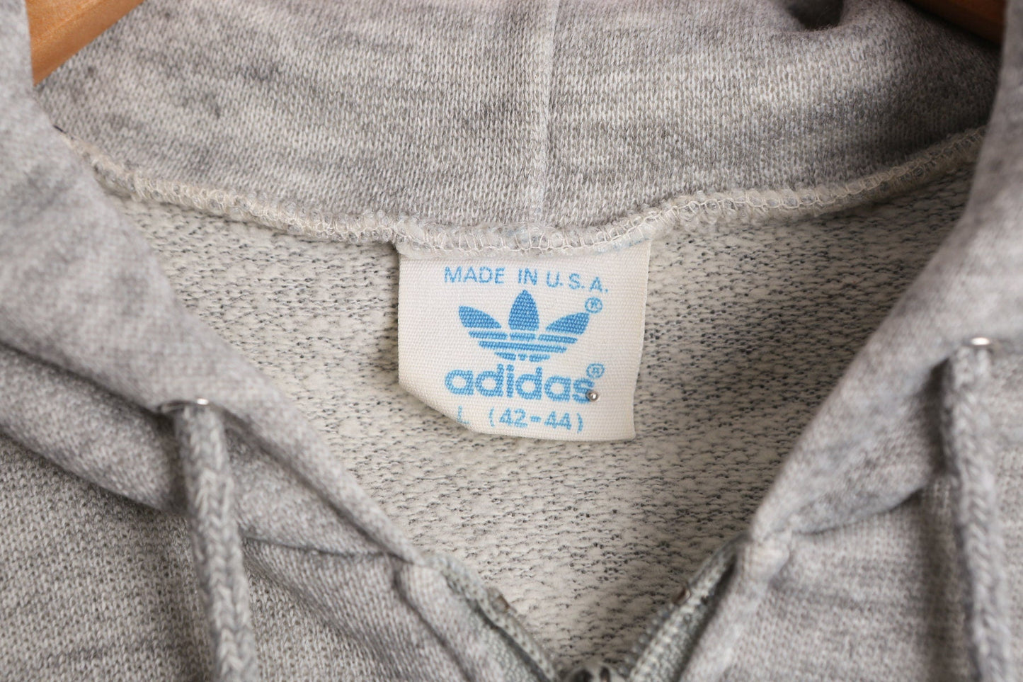 Vintage Adidas Gray Zipper Hoodie with Blue Striped Sleeves