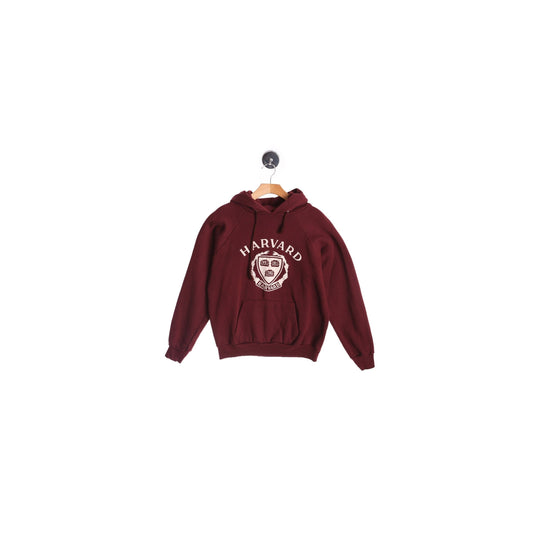 Vintage Red Graphic Hoodie with White Harvard Print - Era 1980s - 1990s
