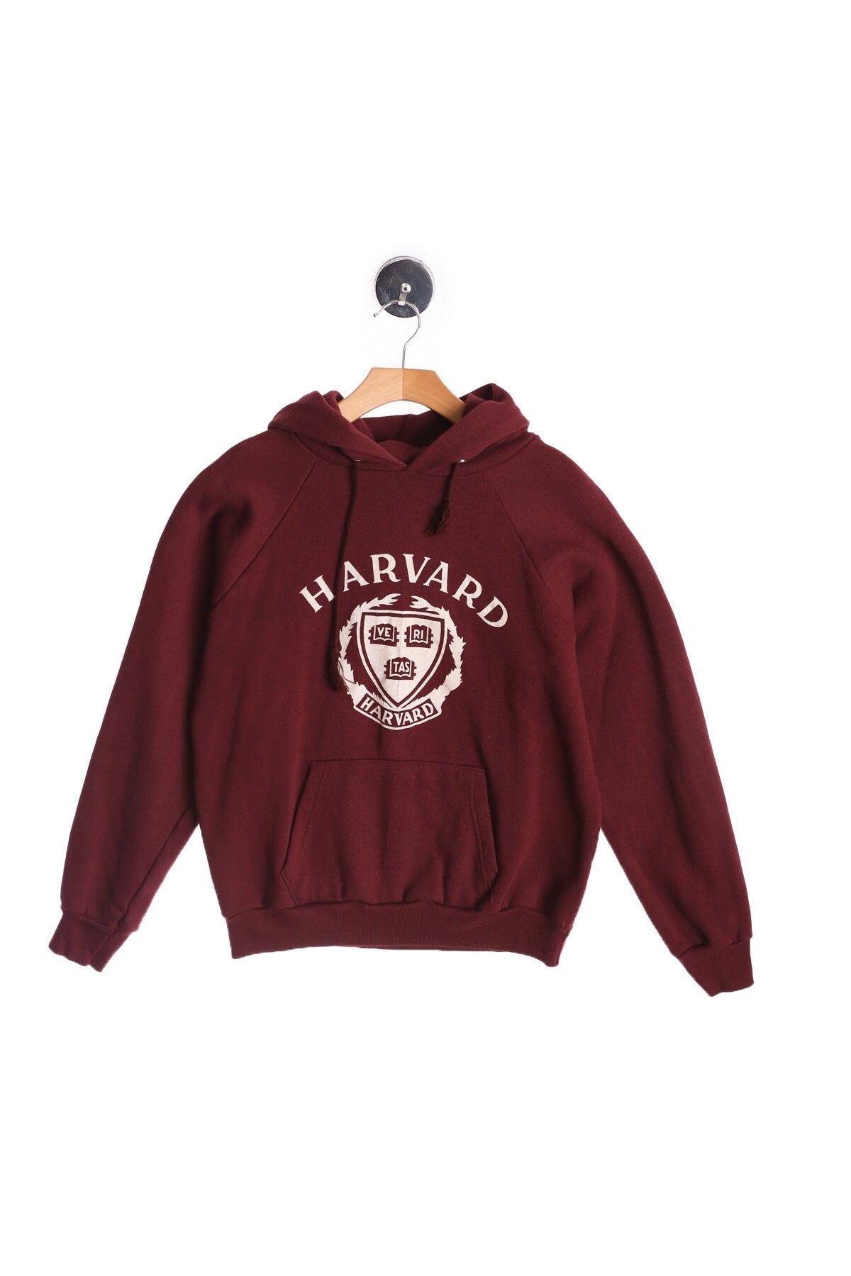 Vintage Red Graphic Hoodie with White Harvard Print - Era 1980s - 1990s