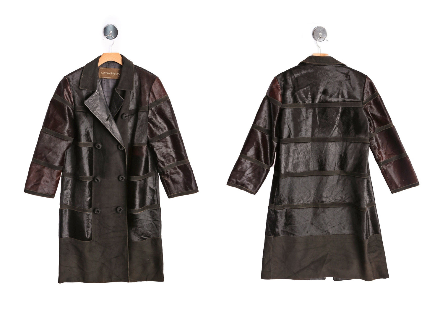 Woman Black Fur Leather Coat - Made in Spain - Era 90s - Y2K