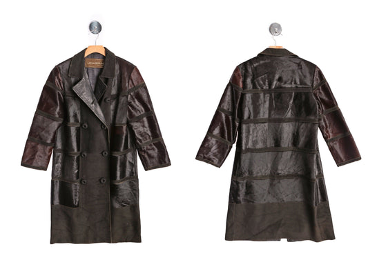 Woman Black Fur Leather Coat - Made in Spain - Era 90s - Y2K