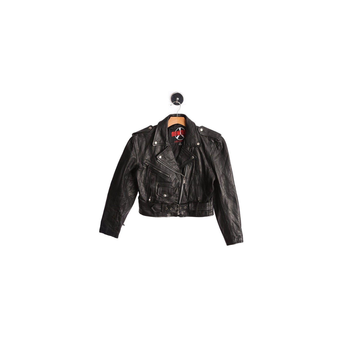 Woman's Black Leather Biker Jacket by New Age International