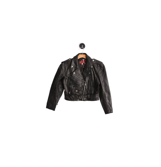 Woman's Black Leather Biker Jacket by New Age International