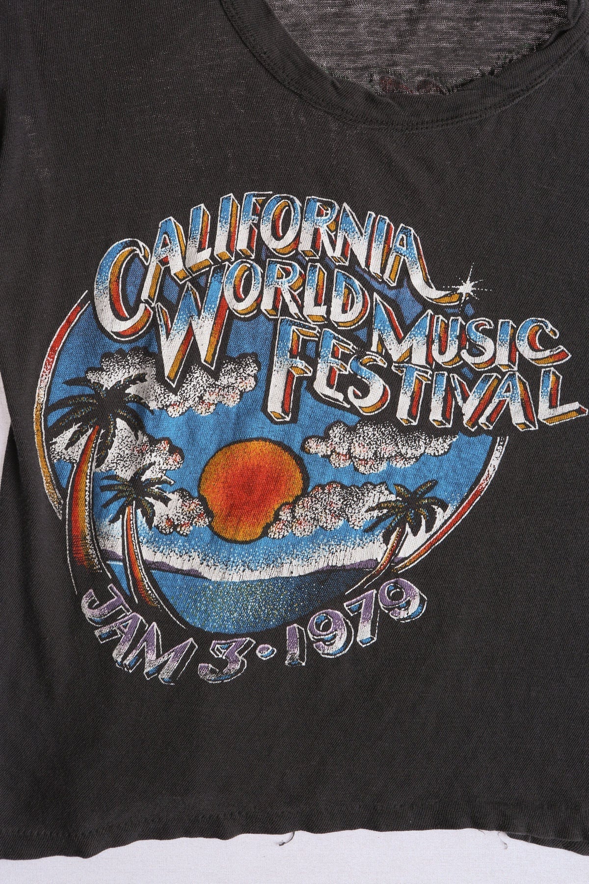 1979 California World Music Festival Black Graphic T-shirt
