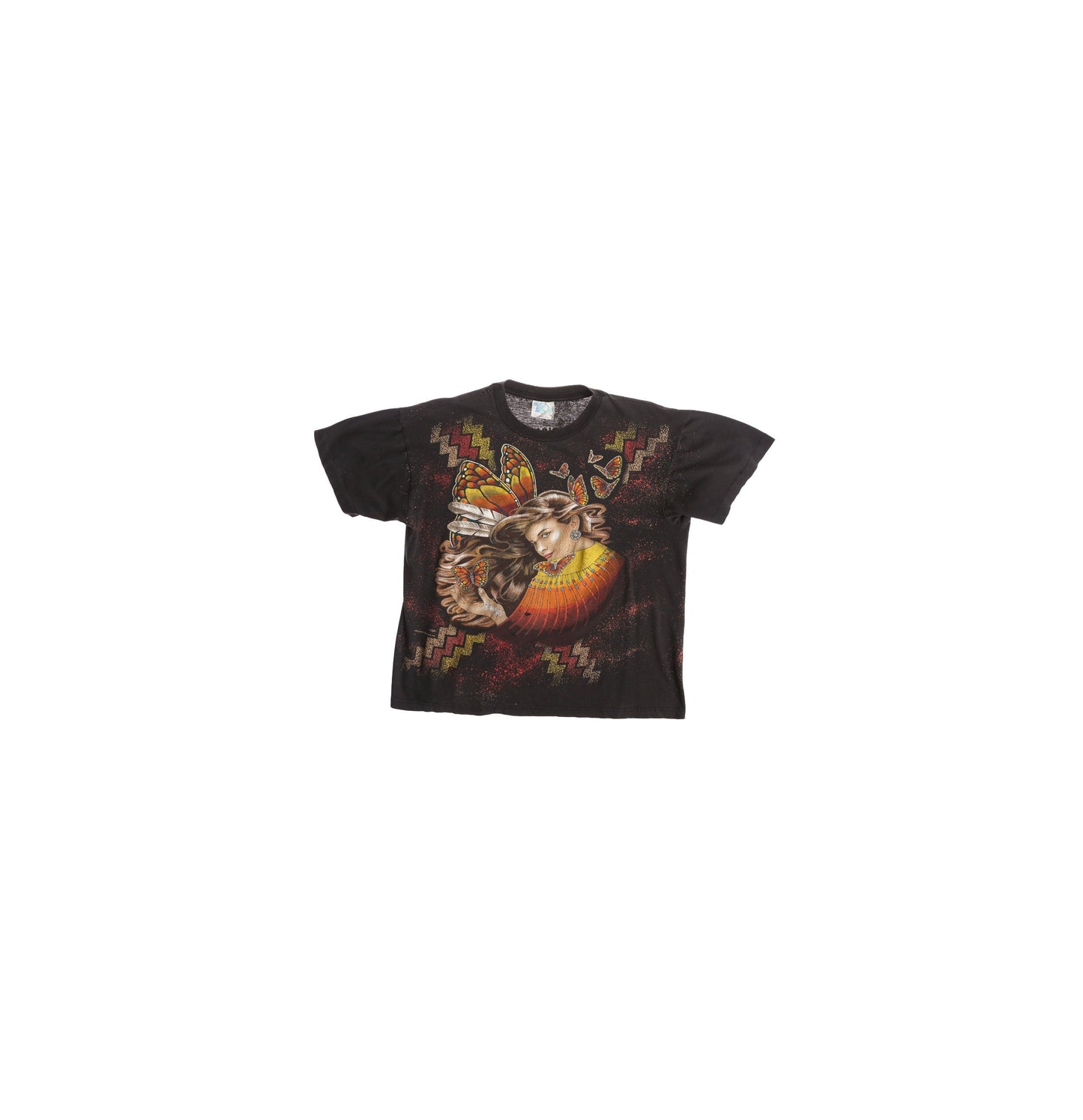 Butterfly Native American Women Black Graphic T-shirt by American Thunder