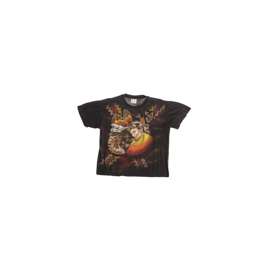 Butterfly Native American Women Black Graphic T-shirt by American Thunder