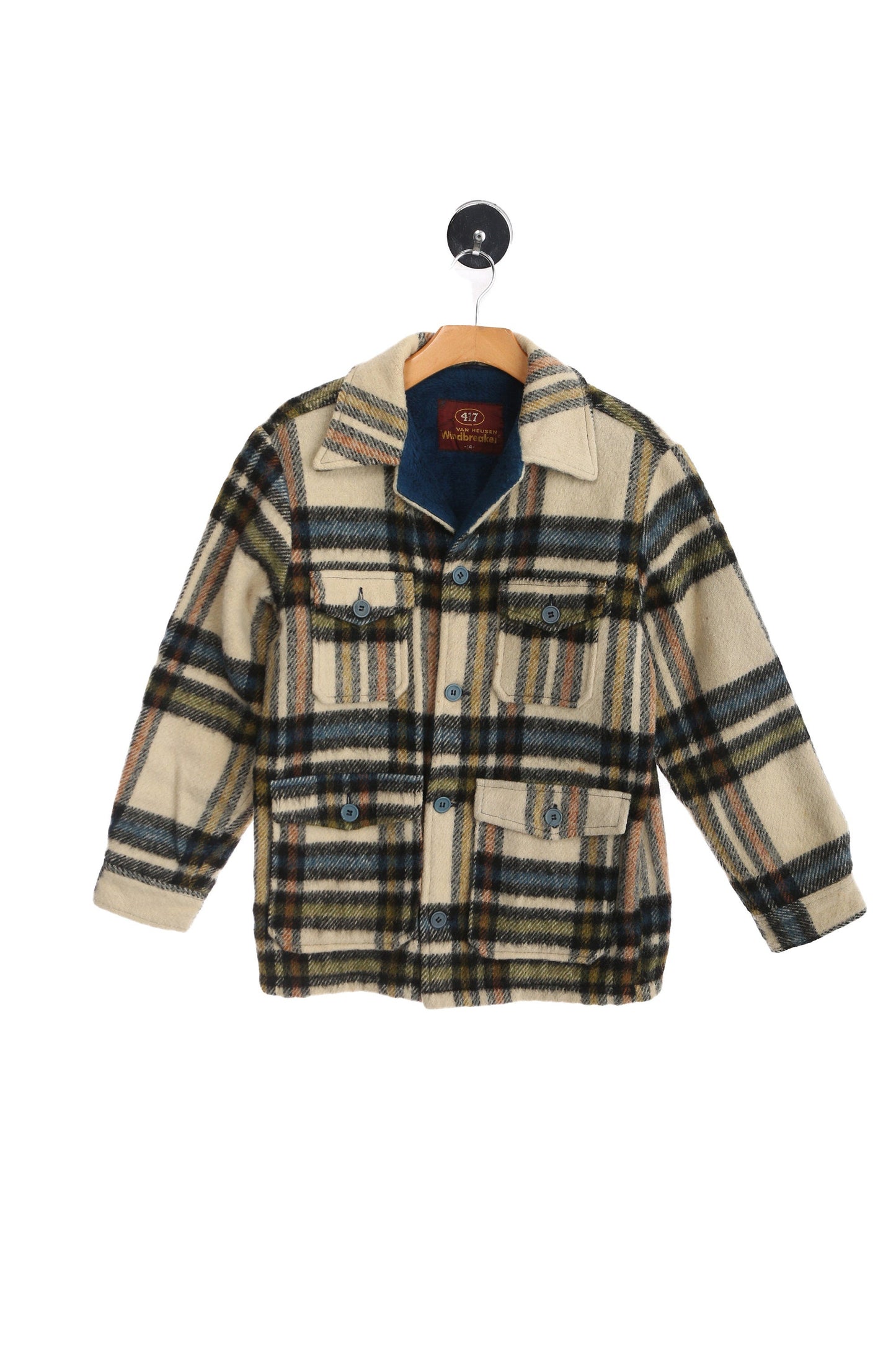 Vintage Men's CPO Jacket - Beige Plaid Pattern - Era 1960's - 1970's