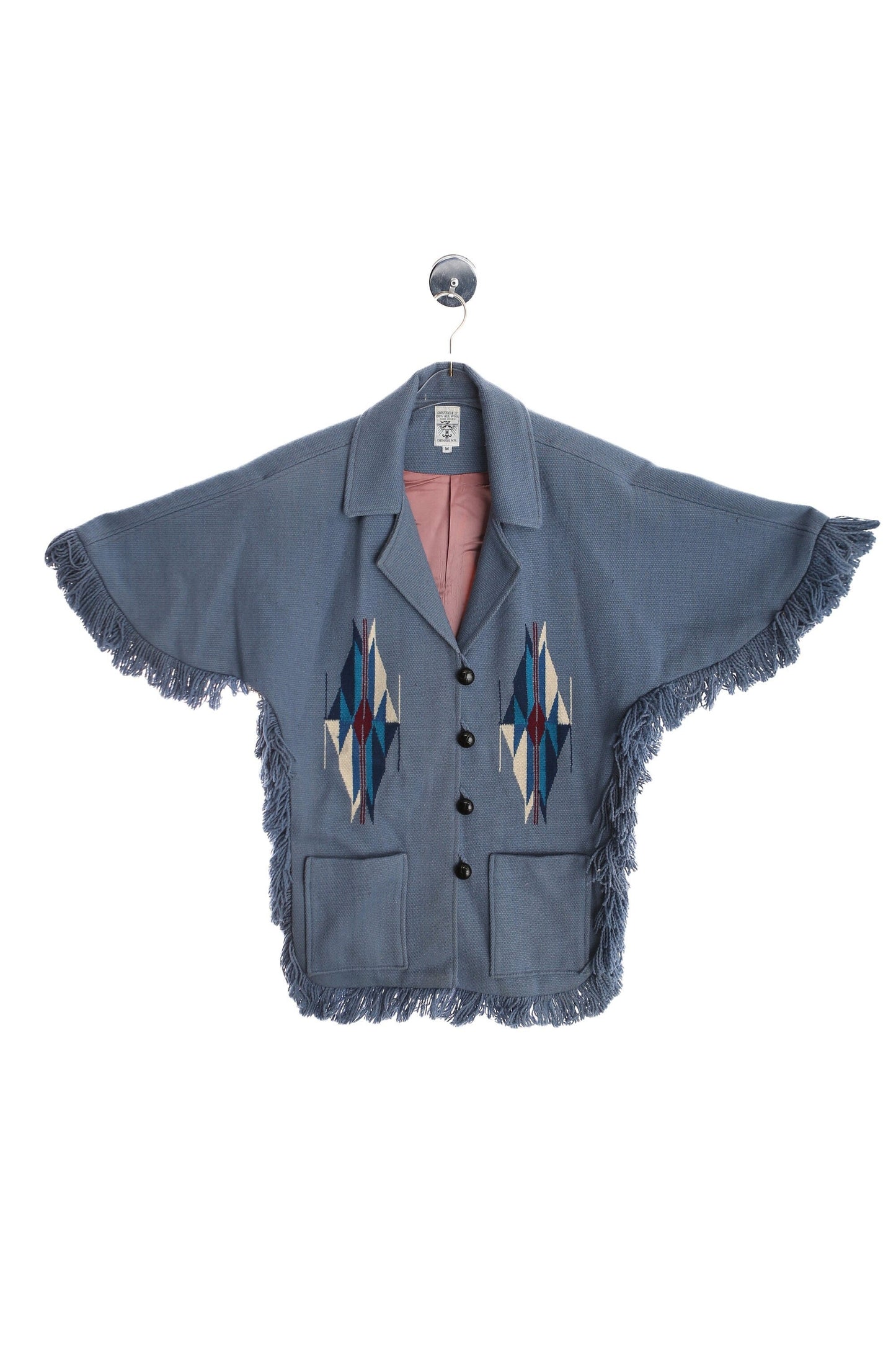 Vintage Ortega's Chimayo Blue Poncho - Hand Woven