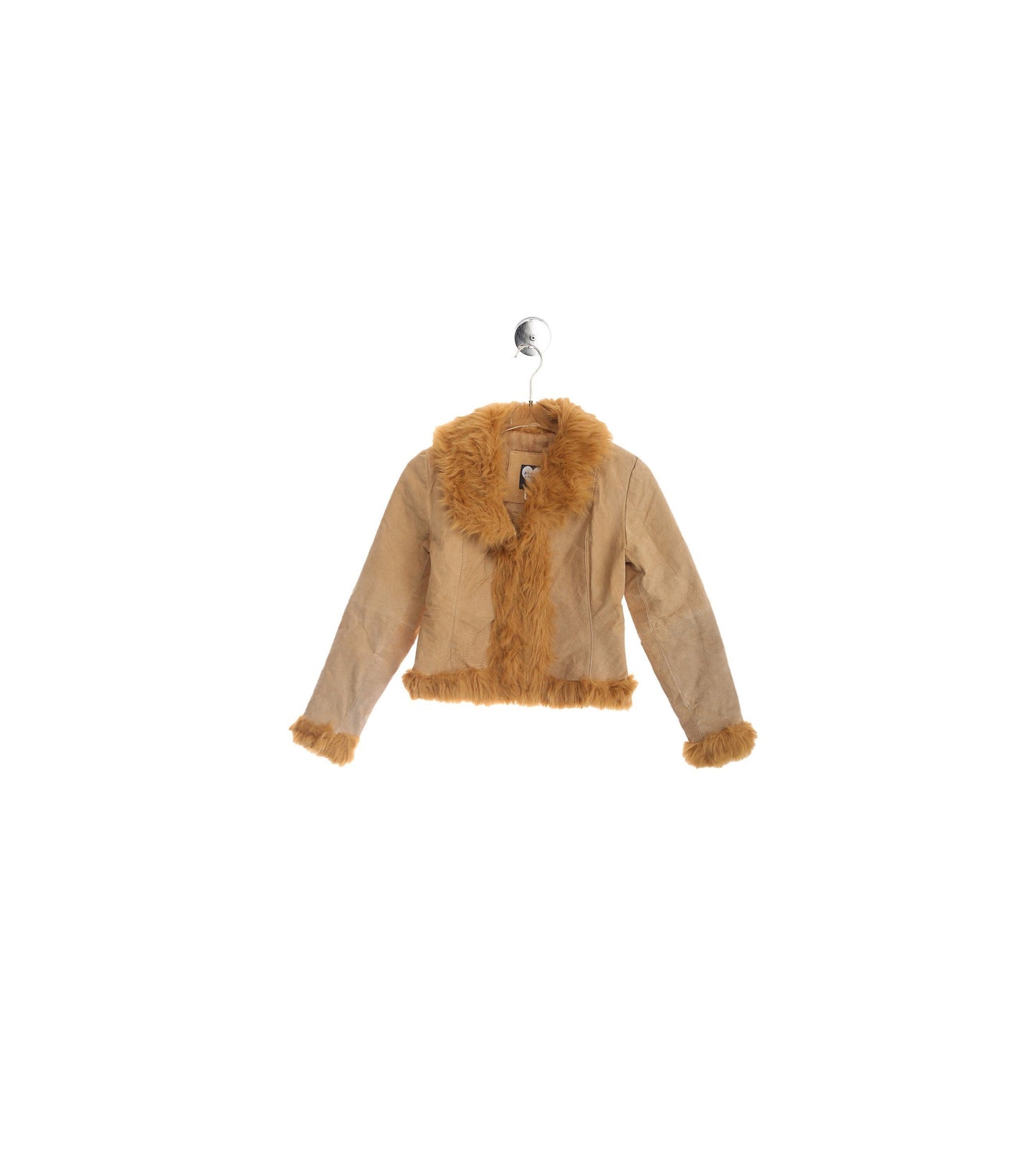 Women's High Waist Suede Jacket with Faux Fur Seam - Y2K