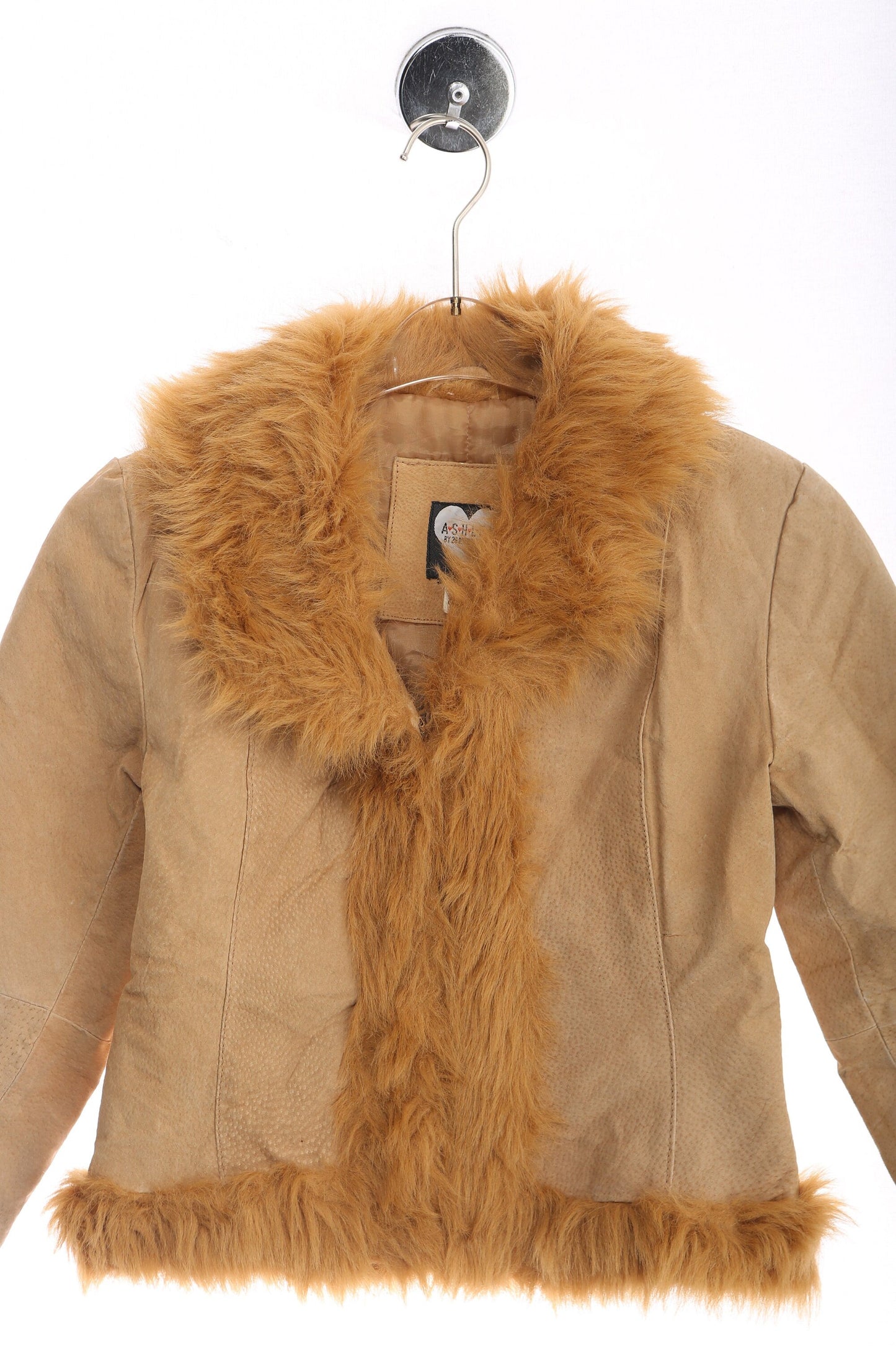 Women's High Waist Suede Jacket with Faux Fur Seam - Y2K