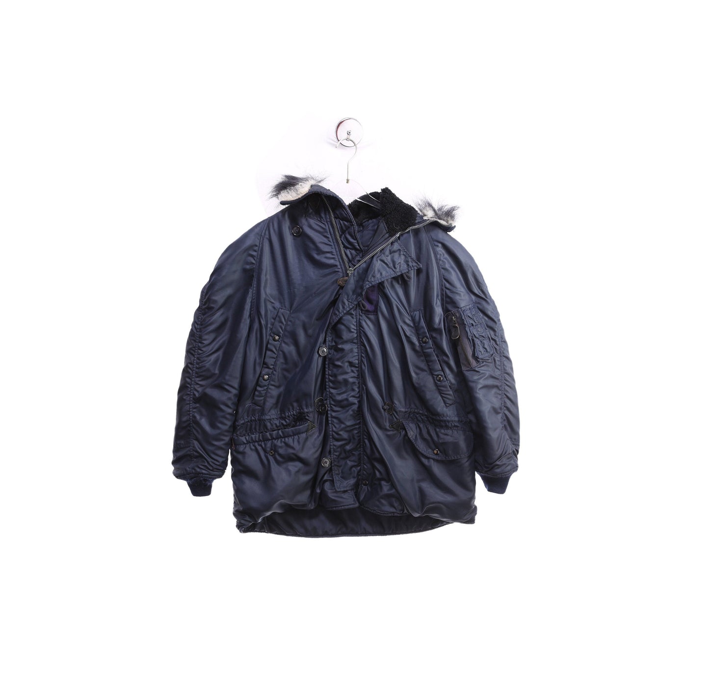 Vintage N-3A Blue USAF Parka with Fur Hood Seam - Estimated Era 1970's - 1980's
