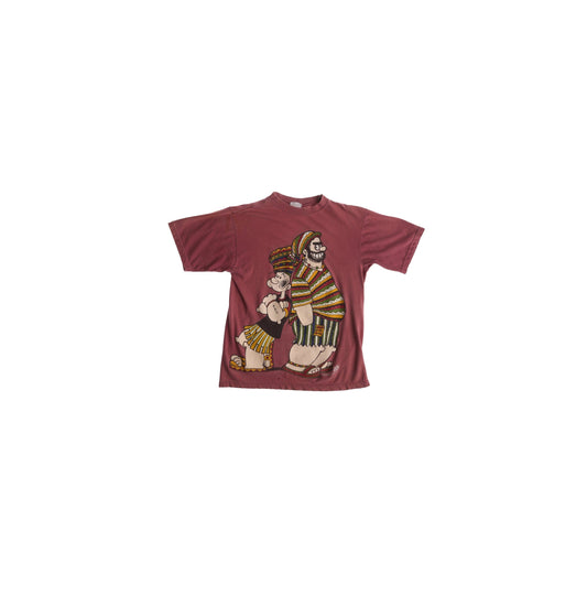 Reggae Popeye and Brutus Cartoon Red Graphic T-shirt
